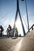 Closed Koehlbrand Bridge during the Cyclassics cycling race, Wilhelmsburg, Hamburg, Germany