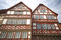 Half-timber houses along the main street in Bad Orb, Spessart, Hesse, Germany