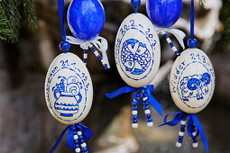 Easter decorations on the fountain of the former Ebrach monastery, Upper Franconia, Bavaria, Germany