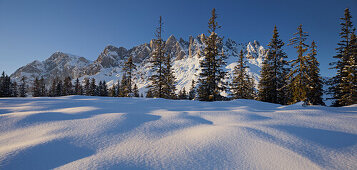 View from Hochkeil to Hochkoenig in Winter, Muehlbach, Salzburg Land, Austria