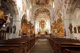 Das Innere der Klosterkirche von Rottenbuch, Weilheim-Schongau, Oberbayern, Bayern, Deutschland