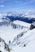 Gipfelgrat der Vallatscha mit Blick auf Ortler, Vallatscha, Sesvennagruppe, Ofenpass, Graubünden, Schweiz
