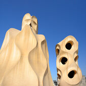 Casa Mila, Casa Milà, La Pedrera, roof terrace with ventilation towers, architect Antoni Gaudi, UNESCO World Heritage Site Casa Milà, Catalan modernista architecture, Art Nouveau, Eixample, Barcelona, Catalonia, Spain