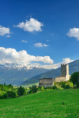 Castle Burgeis with Ortler range, Burgeis, Reschen Pass, Vinschgau, South Tyrol, Italy