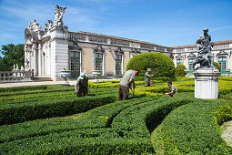 Gardeners in the gardens of Palacio Nacional de Queluz (Queluz National Palace), Lisbon, Lisboa, Portugal