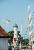 Leuchtturm am Hafen, Lindau, Bodensee, Bayern, Deutschland