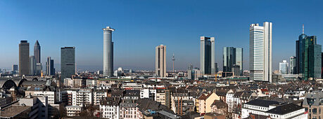 View of downtown skyscrapers, Frankfurt, Hesse, Germany