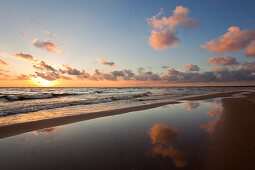 Clouds reflecting in the water, Ahlbeck, Usedom island, Baltic Sea, Mecklenburg Western-Pomerania, Germany