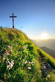 Summit cross at mount Geigelstein, Chiemgau Alps, Chiemgau, Upper Bavaria, Bavaria, Germany