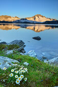 View over lake Scharzhornsee to mount Hochalmspitze, Malta valley, Ankogel Group, Hohe Tauern National Park, Carinthia, Austria