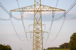 Electricity pylons in fields, Hartberg, Styria, Austria
