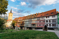 Kraemerbruecke with half-timbered buildings, Erfurt, Thuringia, Germany