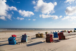 Beach chairs on the beach, Langeoog Island, North Sea, East Frisian Islands, East Frisia, Lower Saxony, Germany, Europe