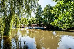 Cafe beside river Ilmenau, Lueneburg, Lower Saxony, Germany