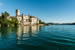 View over Lake Orta to Isola San Giulio, Piedmont, Italy