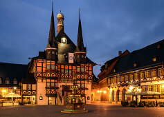 Rathaus bei Nacht, Wernigerode, Harz, Sachsen-Anhalt, Deutschland, Europa