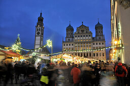 Christmas market on Rathausplatz square, Augsburg, Swabia, Bavaria, Germany
