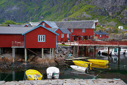 Rorbuer, in the village of A, Isle of Moskenes, Lofoten, Province of Nordland, Nordland, Norway, Europe
