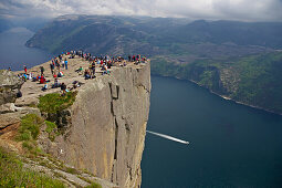 At the Prekestolen, natural rock platform, Lysefjord, Province of Rogaland, Norway, Europe