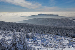 View from Brocken mountain to Wurmberg near Braunlage, Harz, Saxony-Anhalt, Germany