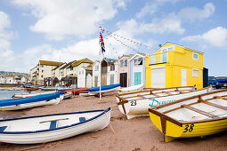 Boats and houses at riverbank, Shaldon, Teignmouth, Devon, South West England, England, Great Britain