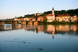 Innstadt and river Inn, Passau, Lower Bavaria, Bavaria, Germany