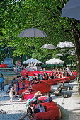 Sommer-Kulturstrand auf der Praterinsel, München, Oberbayern, Bayern, Deutschland