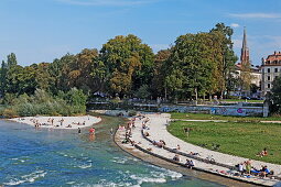 East bank of river Isar from Fraunhofer bridge, Au, Munich, Upper Bavaria, Bavaria, Germany