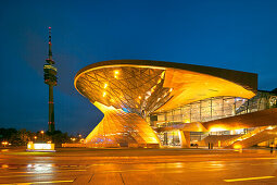 BMW Welt at night, Munich, Upper Bavaria, Bavaria, Germany