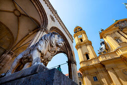 Feldherrnhalle with Theatiner church, Munich, Upper Bavaria, Bavaria, Germany