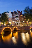Houses along the Keizersgracht and Reguliersgracht in the evening, Amsterdam, Netherlands