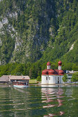 Church of St Bartholomae, Lake Koenigssee, Berchtesgaden National Park, Berchtesgadener Land, Bavaria, Germany