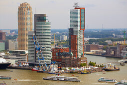 View from the Euromast Tower towards the harbour, the old Hotel New York, the new Skyline, Rotterdam, Province of Southern Netherlands, South Holland, Netherlands, Europe