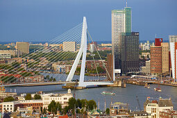 View from the Euromast Tower towards the Harbour, Erasmus bridge, Skyline, Rotterdam, Province of Southern Netherlands, South Holland, Netherlands, Europe