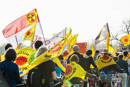 Demonstration against nuclear power in front of the atomic power plant Fessenheim, Fessenheim, Alsace, France