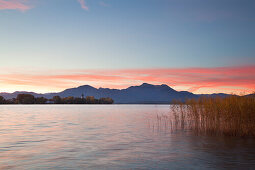 View over Chiemsee to Fraueninsel, near Gstadt, Chiemsee, Chiemgau region, Bavaria, Germany