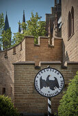 Sign at Hohenzollern castle, Hechingen Bissingen, Swabian Alp, Baden-Wuerttemberg, Germany