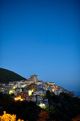 Pisciotta at night, Cilentan Coast, Province Salerno, Campania, Italy