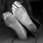 Dirty feet (black and white photo using Lensbaby technique), Borden, Western Australia, Australia