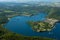 Aerial of Lake Edersee with Scheid Peninsula, Bringhausen, Lake Edersee, Hesse, Germany, Europe