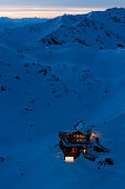 Mountain lodge Wedelhütte in the evening, Zillertal, Tyrol, Austria