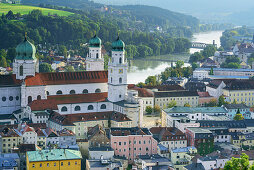 Old town with cathedral of St. Stephen, Passau, Lower Bavaria, Germany