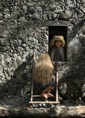 Ivatan woman, old stone house, Sabtang Island, Batanes, Philippines, Asia