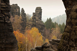 Schiefer Turm im Bielatal, Nationalpark Sächsische Schweiz, Elbsandsteingebirge, Sachsen, Deutschland