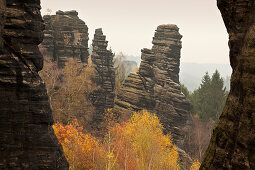 Schiefer Turm im Bielatal, Nationalpark Sächsische Schweiz, Elbsandsteingebirge, Sachsen, Deutschland