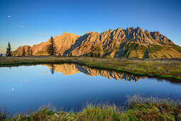 Hochkoenig, Bratschenkopf and Mandlwand ridge and reflections in mountain lake, Berchtesgaden range, Salzburg, Austria