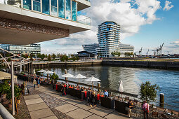 View to Marco-Polo-Tower and Unilever building, HafenCity, Hamburg, Germany