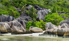 Felsenküste, Anse Source d'Argent, La Digue Island, Seychellen