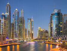 Yachts in the harbour at Dubai Marina and skyscrapers, Dubai, Unites Arab Emirates, UAE