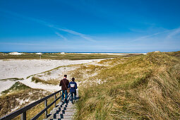 Wanderer in Dünenlandschaft, Amrum, Nordfriesische Inseln, Nordfriesland, Schleswig-Holstein, Deutschland